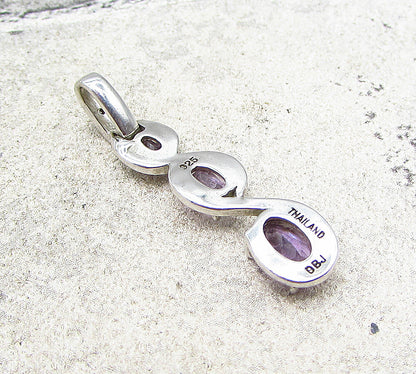 925 Sterling Silver  Amethyst & Genuine Diamond Drop Pendant  PT1473