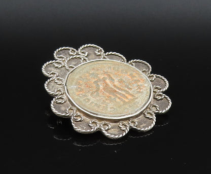 RANA 925 Silver  Vintage Pretzel Twist Edge Carved Center Brooch Pin  BP9862