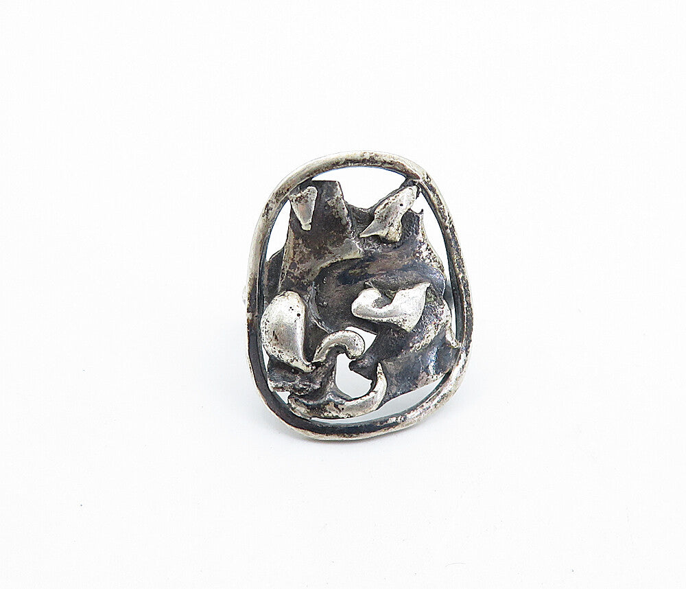 925 Sterling Silver  Vintage Modernist Sculpted Design Band Ring Sz 5  RG7356