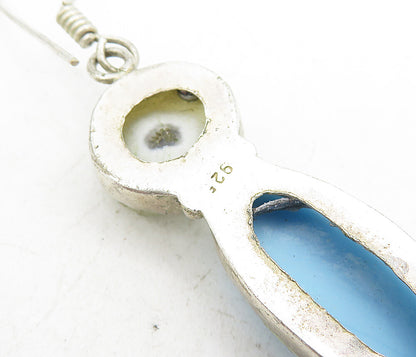 925 Sterling Silver   Vintage Cabochon Cut Agate Slice Drop Earrings  EG4384