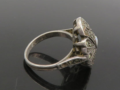 DELCITA 925 Silver  Vintage Victorian Fire Opal Floral Band Ring Sz 6  RG23876