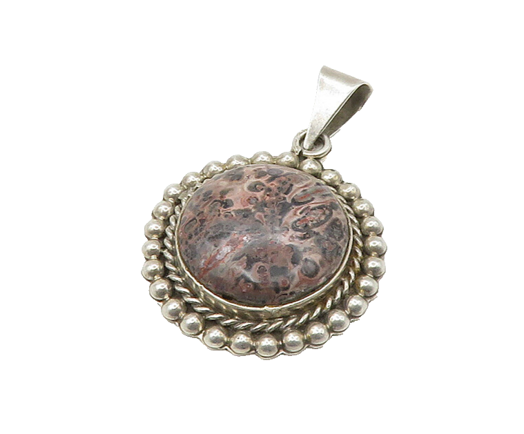 MEXICO 925 Sterling Silver  Vintage Heavy Leopard Jasper Pendant  PT17273