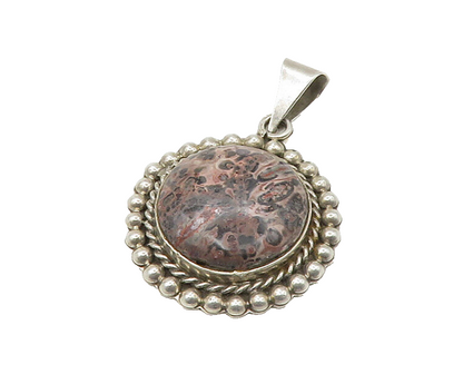 MEXICO 925 Sterling Silver  Vintage Heavy Leopard Jasper Pendant  PT17273
