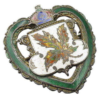 925 Sterling Silver  Vintage Enamel Maple Leaf Crown Heart Brooch Pin  BP8665