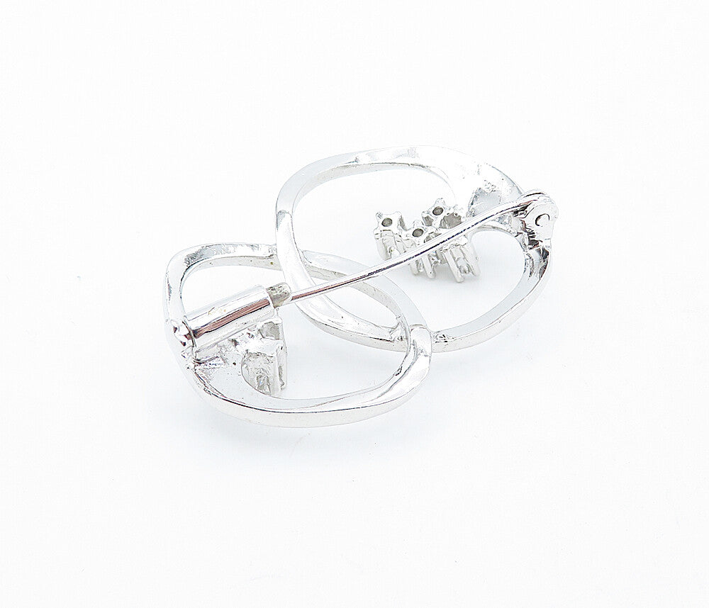 925 Sterling Silver  Vintage Cubic Zirconia Linked Design Brooch Pin  BP1158