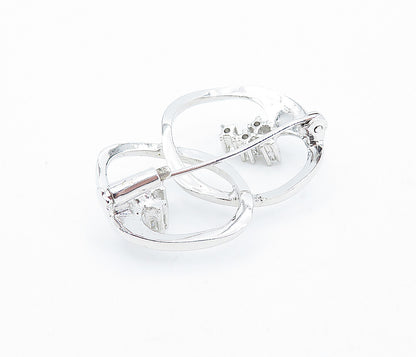 925 Sterling Silver  Vintage Cubic Zirconia Linked Design Brooch Pin  BP1158