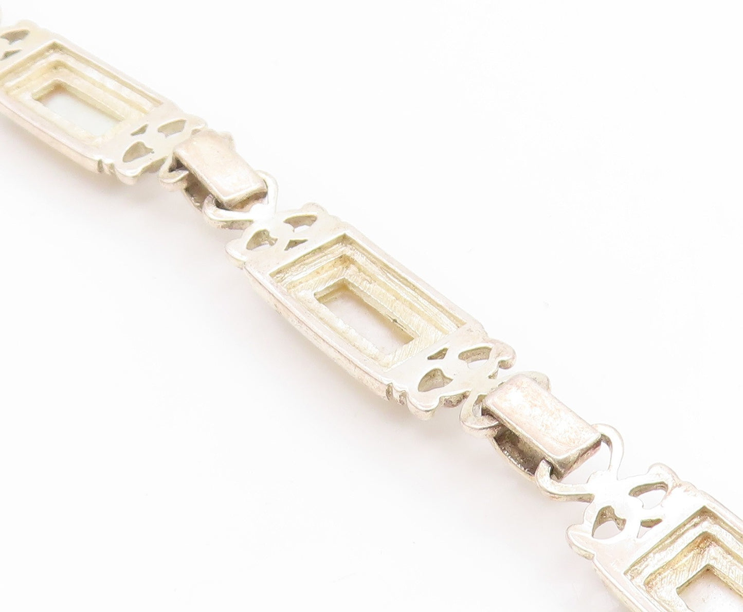 925 Sterling Silver Vintage Bracelet Mother Of Pearl Geometric Panel  BT11933