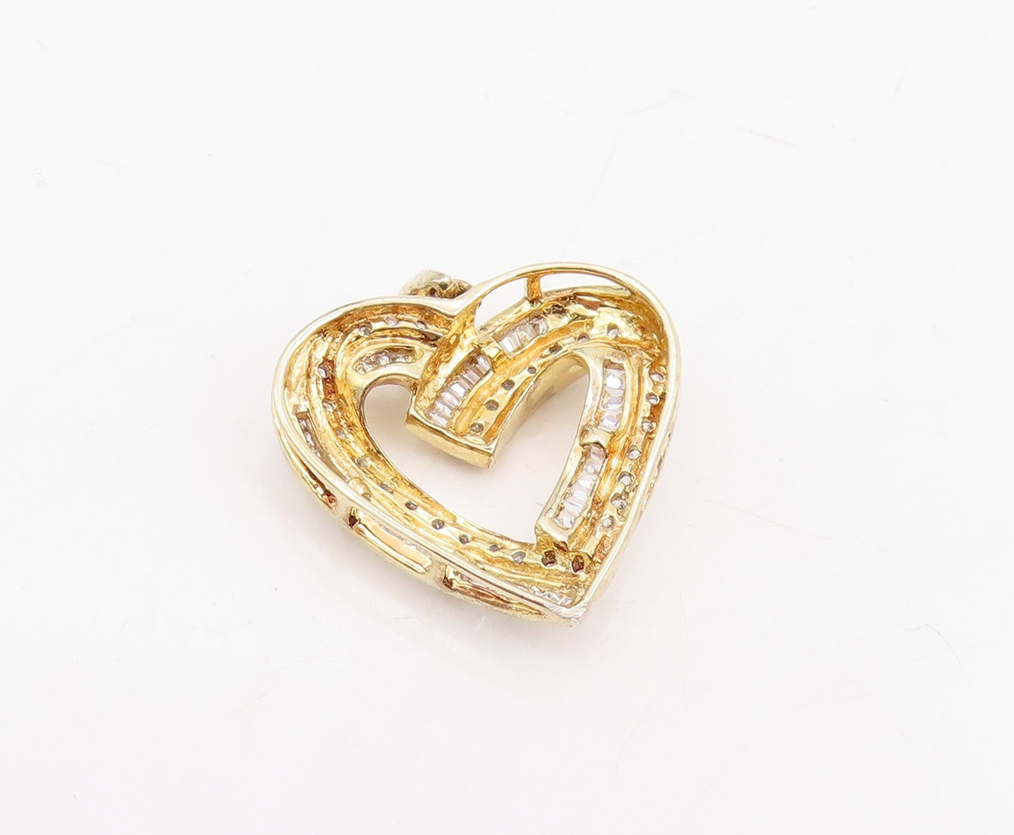 925 Sterling Silver Vintage Pendant Gold Plated Real Diamonds Love Heart PT25855