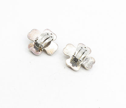 MEXICO 925 Sterling Silver  Vintage Hollow Flower Non Pierce Earrings  EG4476