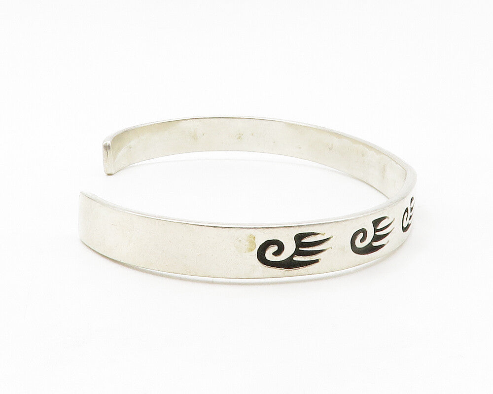 NAVAJO 925 Sterling Silver  Vintage Oxidized Pattern Cuff Bracelet  BT5267
