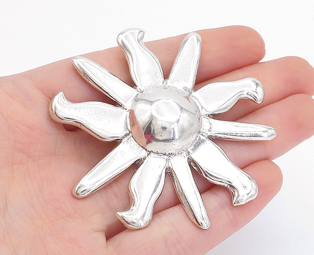 925 Sterling Silver  Vintage Shiny Polished Shining Sun Brooch Pin  BP1614