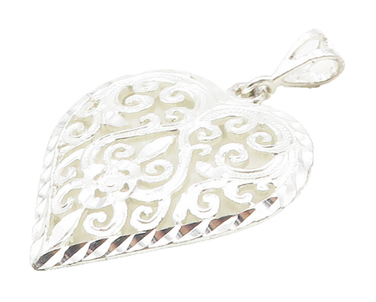 925 Sterling Silver  Shiny Polished Open Swirl Love Heart Pendant  PT12856