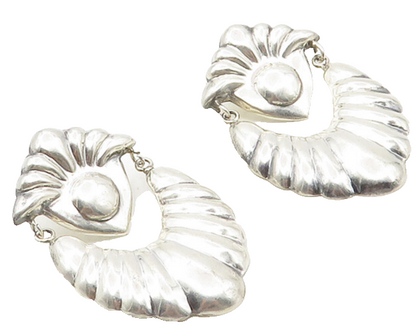 925 Sterling Silver  Vintage Shiny Fluted Design Drop Earrings  EG5247