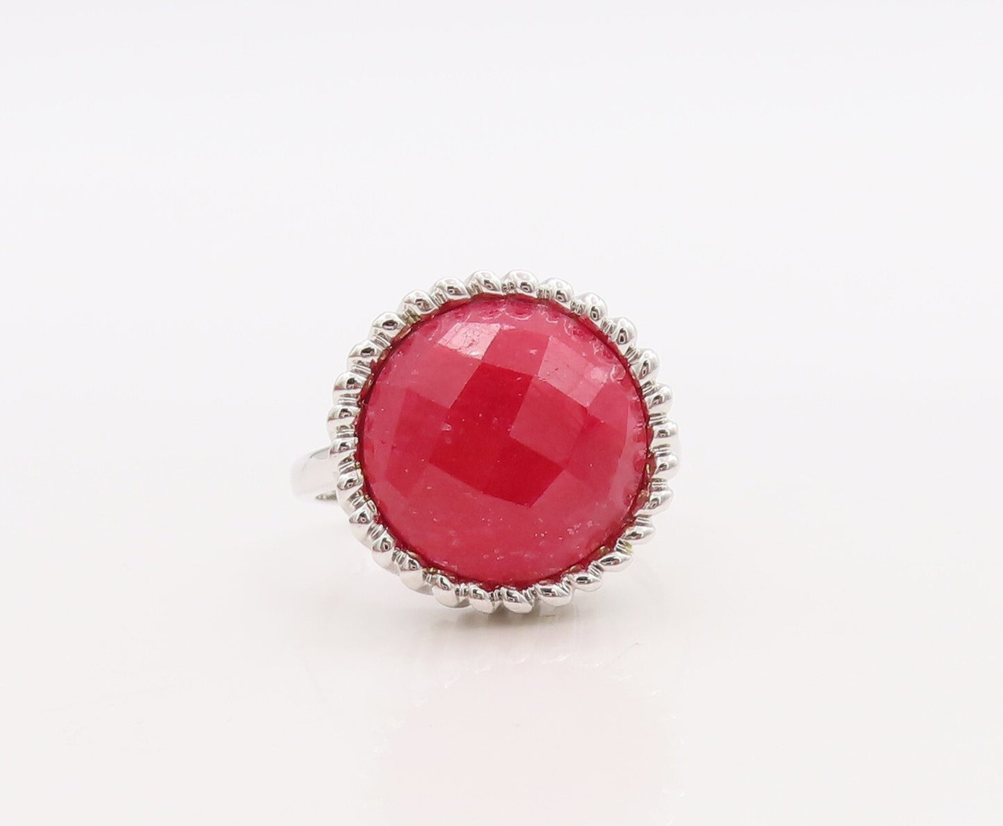 925 Sterling Silver Vintage Ring Fence Shape Carved Red Gemstone  Sz 7  RG29836