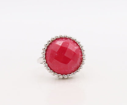 925 Sterling Silver Vintage Ring Fence Shape Carved Red Gemstone  Sz 7  RG29836