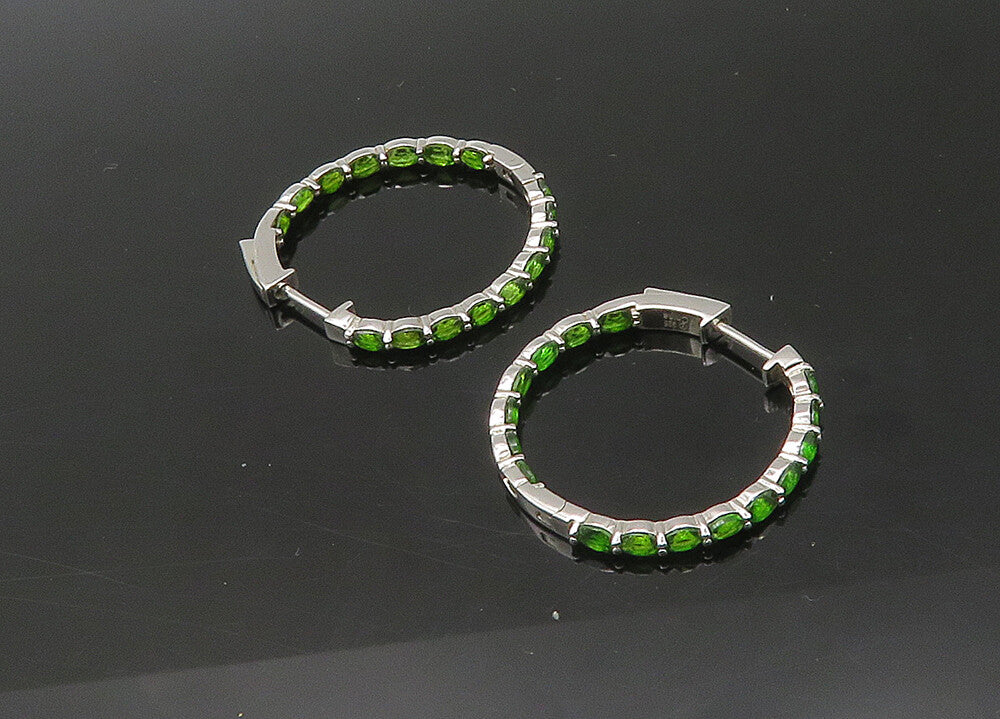 925 Sterling Silver  Vintage Prong Set Peridot Shiny Hoop Earrings  EG10929