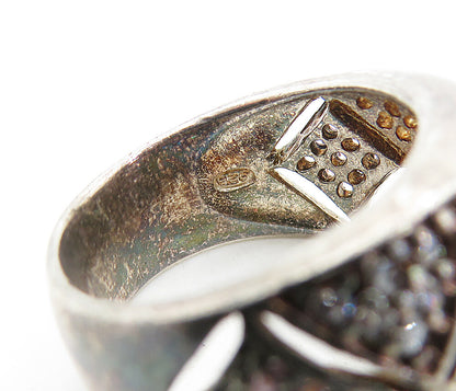 925 Sterling Silver  Vintage Pink & White Topaz Oxidized Band Ring Sz 7 RG5775