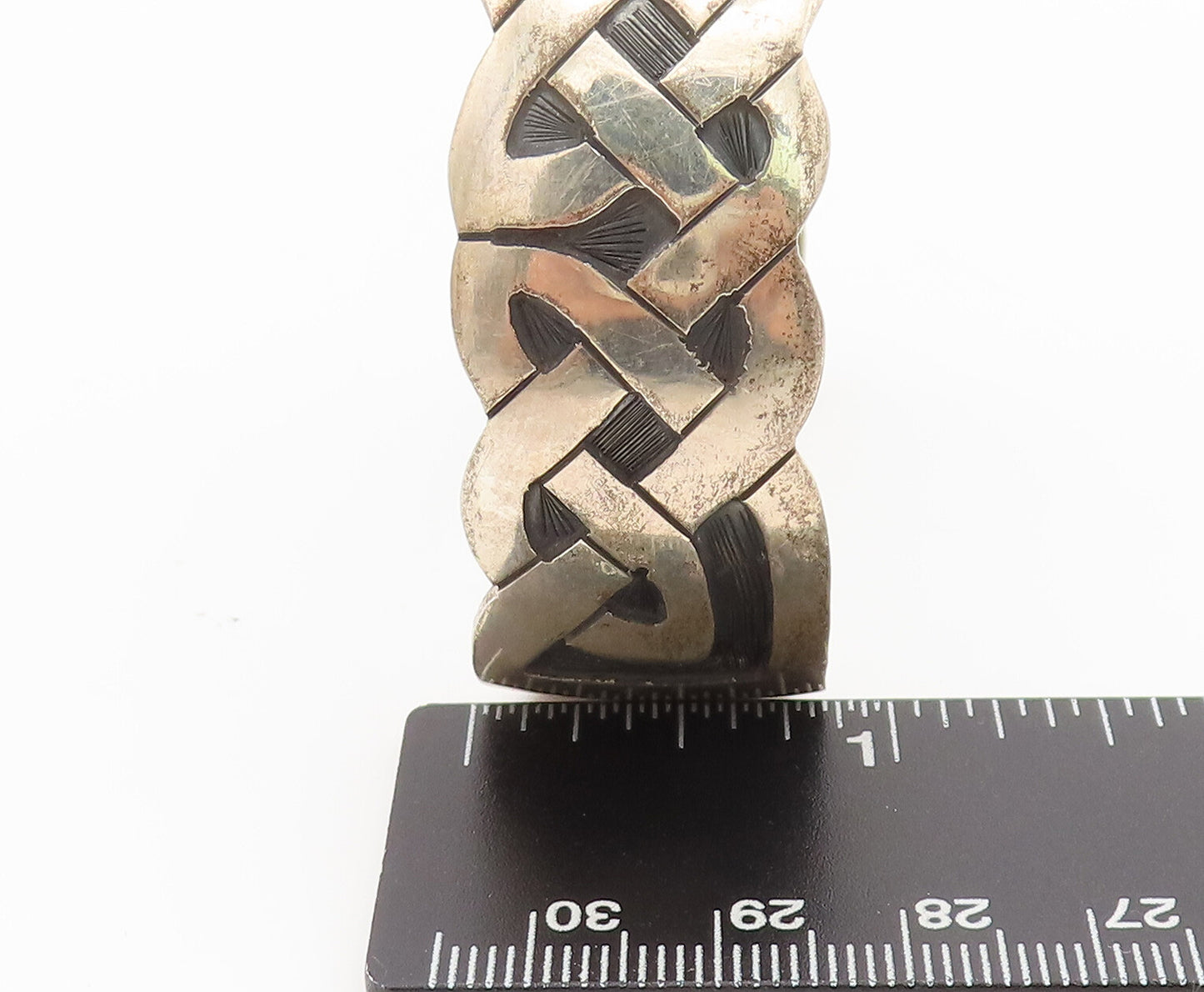 925 Sterling Silver  Vintage Brutalist Breaded Etched Cuff Bracelet  BT10148
