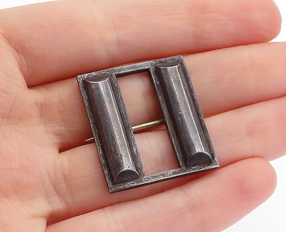 925 Sterling Silver  Vintage Oxidized Square Domed Design Brooch Pin  BP2220