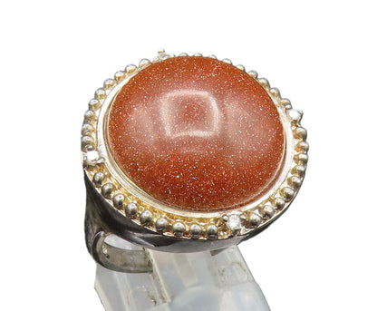 925 Silver  Vintage Beaded Border Cabochon Drusy & Topaz Ring Sz 7  RG24857