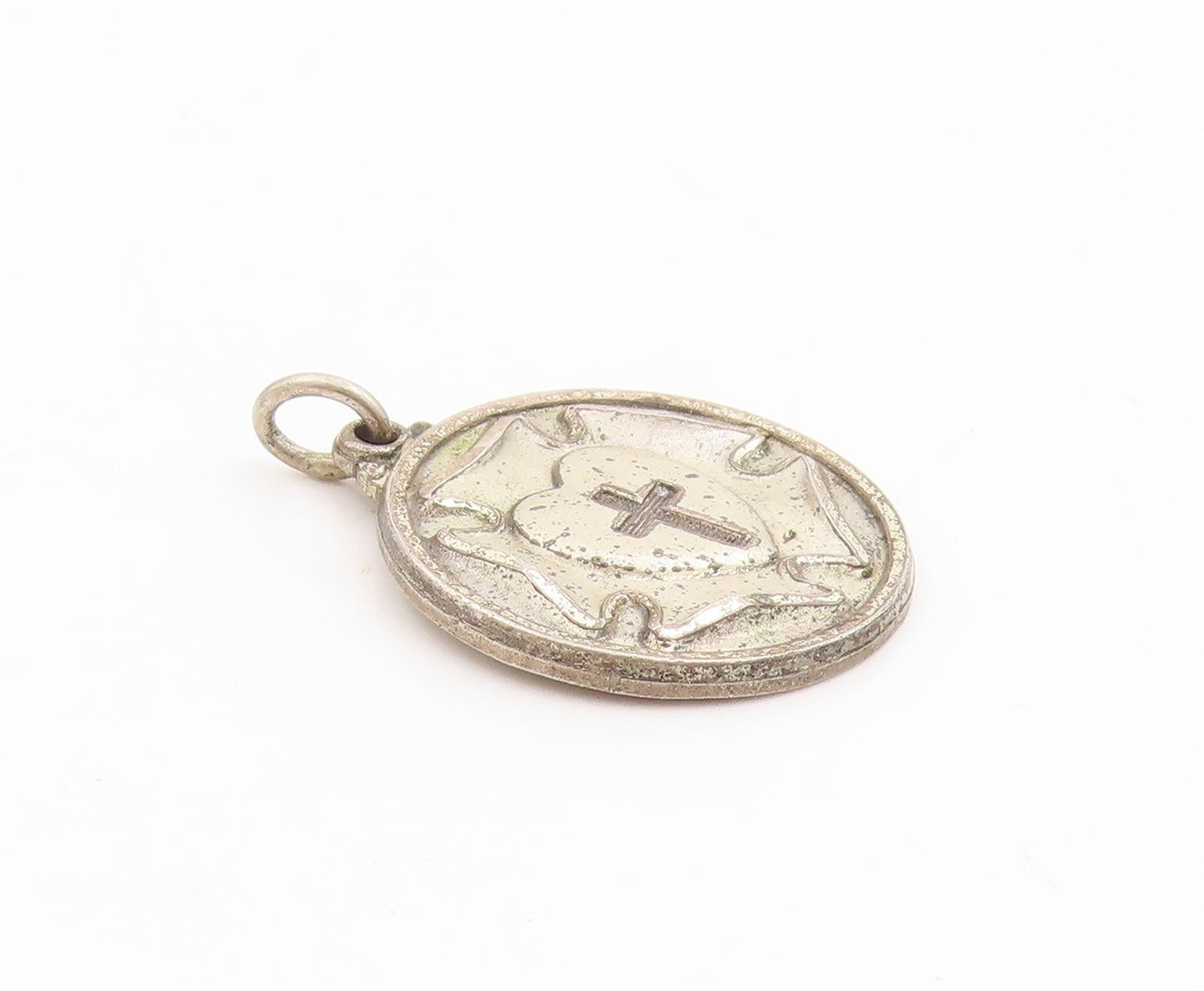925 Sterling Silver Vintage Pendant Lutheran Rose Religious Cross Medal  PT25232