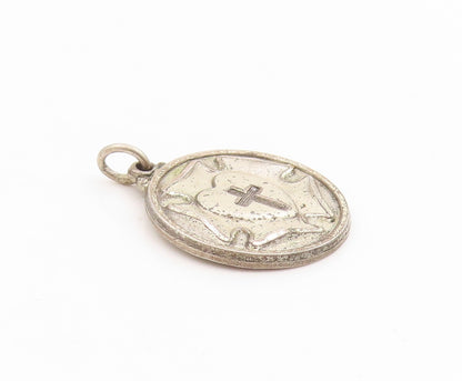 925 Sterling Silver Vintage Pendant Lutheran Rose Religious Cross Medal  PT25232