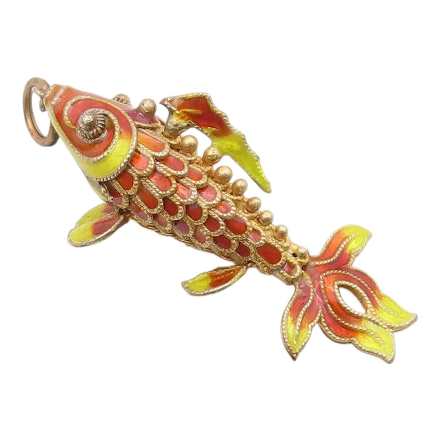 925 Sterling Silver  Vintage Enamel Hollow Koi Fish Motif Pendant  PT18440