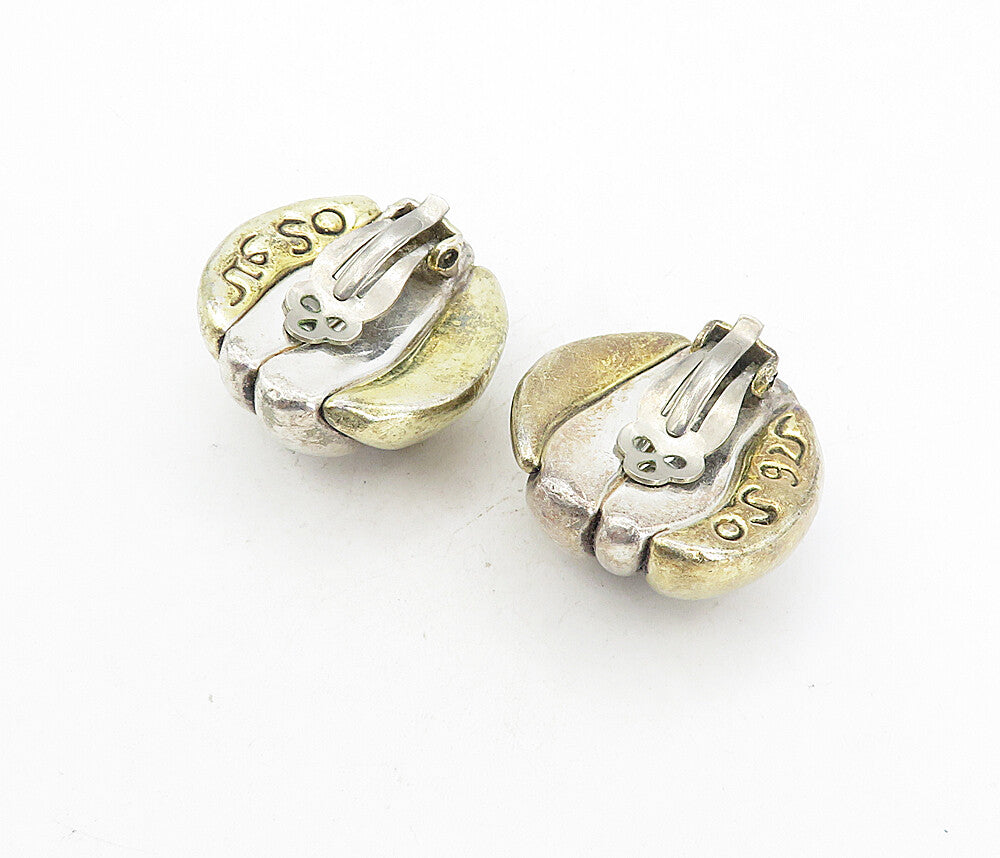 ISRAEL 925 Silver  Vintage Modernist Two Tone Dome Non Pierce Earrings  EG4100