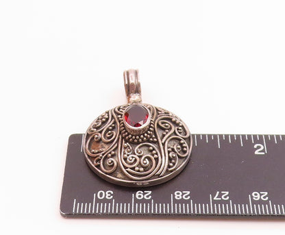 BALI 925 Sterling Silver Vintage Garnet Swirl Vine Pattern Pendant  PT15791