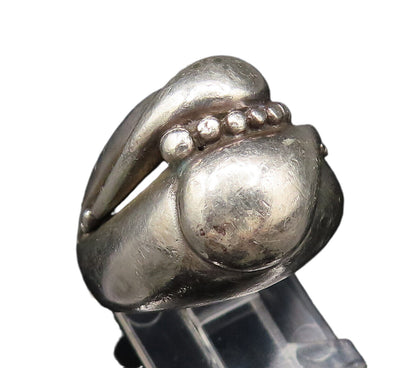 EUROPEAN 925 Silver  Vintage Dotted & Bypass Detail Dome Ring Sz 6  RG25965