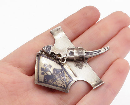 925 Sterling Silver  Vintage Antique Niello Art Dagger Buckle Piece  TR1205