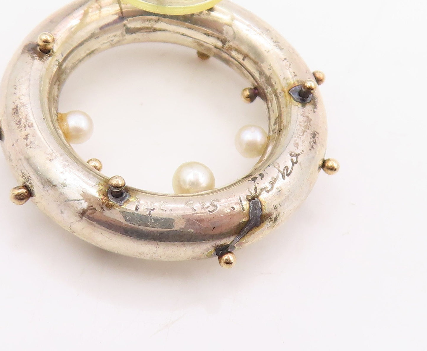 18k Gold & 925 Sterling Silver Vintage Earrings HIROKO YAMADA Pearls  EG13989