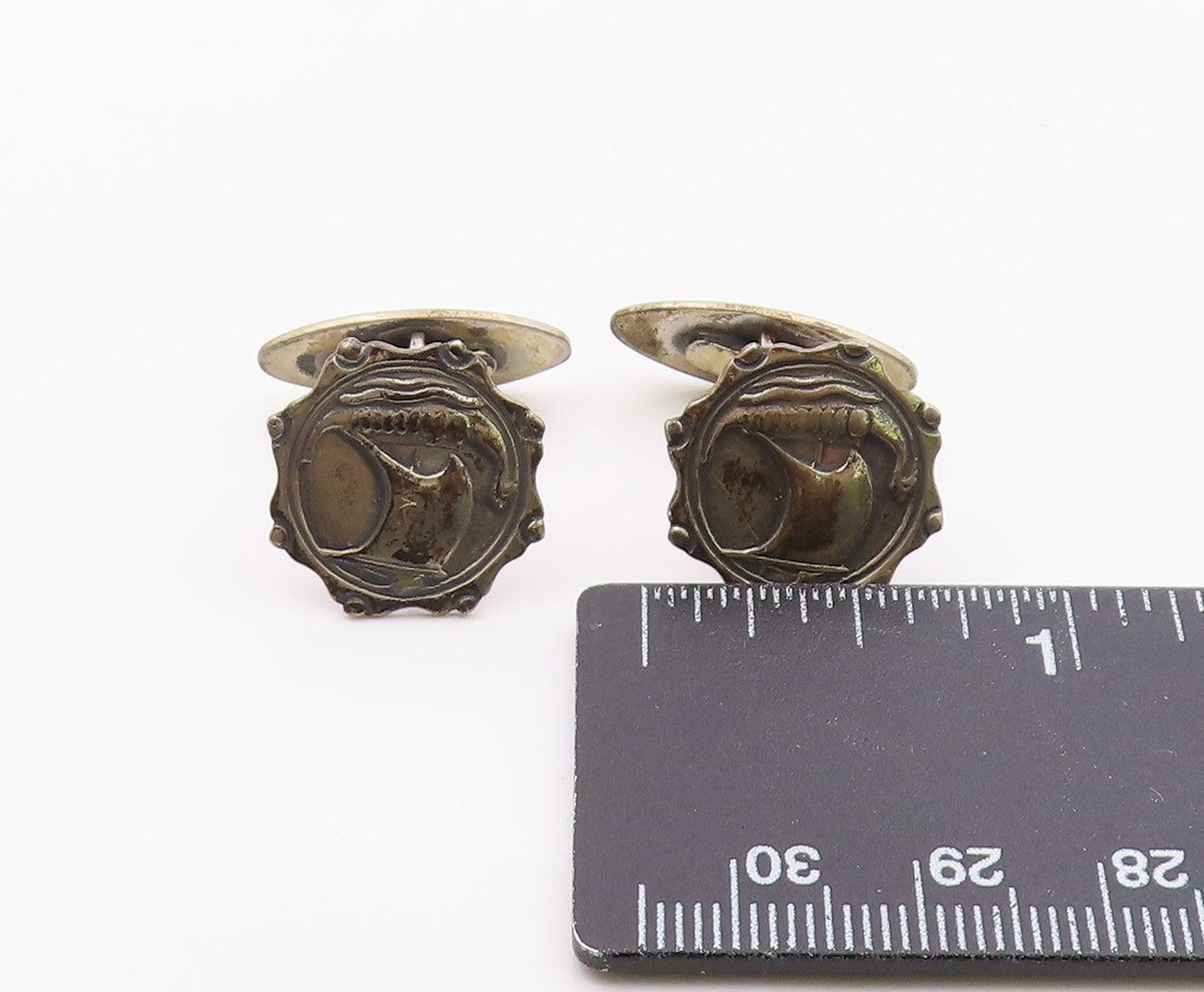 FRYDEUSBERG DENMARK 925 Silver  Vintage Etched Sailboat Cufflinks  TR3358