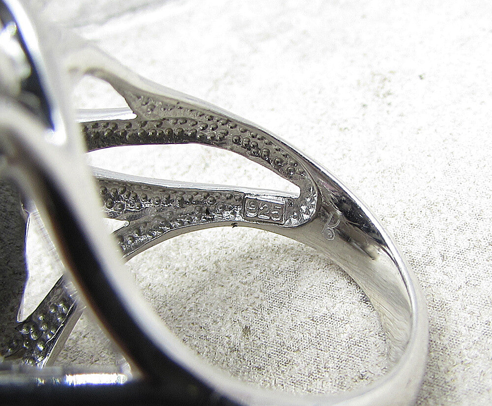 925 Sterling Silver  Faceted Hematite Wrapped Solitaire Ring Sz 7  RG1958