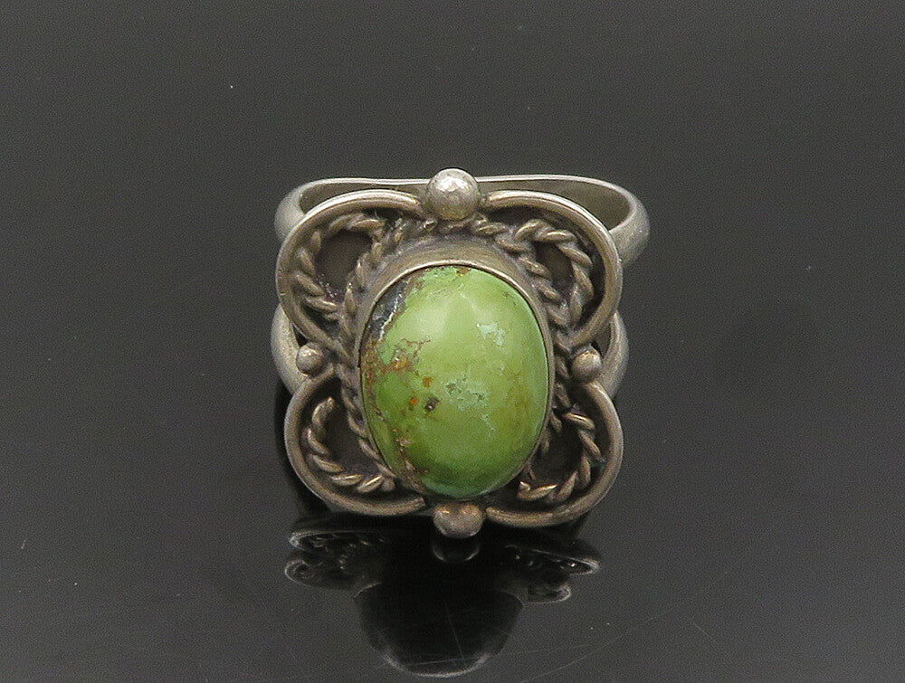 ZUNI NAVAJO 925 Sterling Silver  Vintage Green Jasper Band Ring Sz 8 RG24127