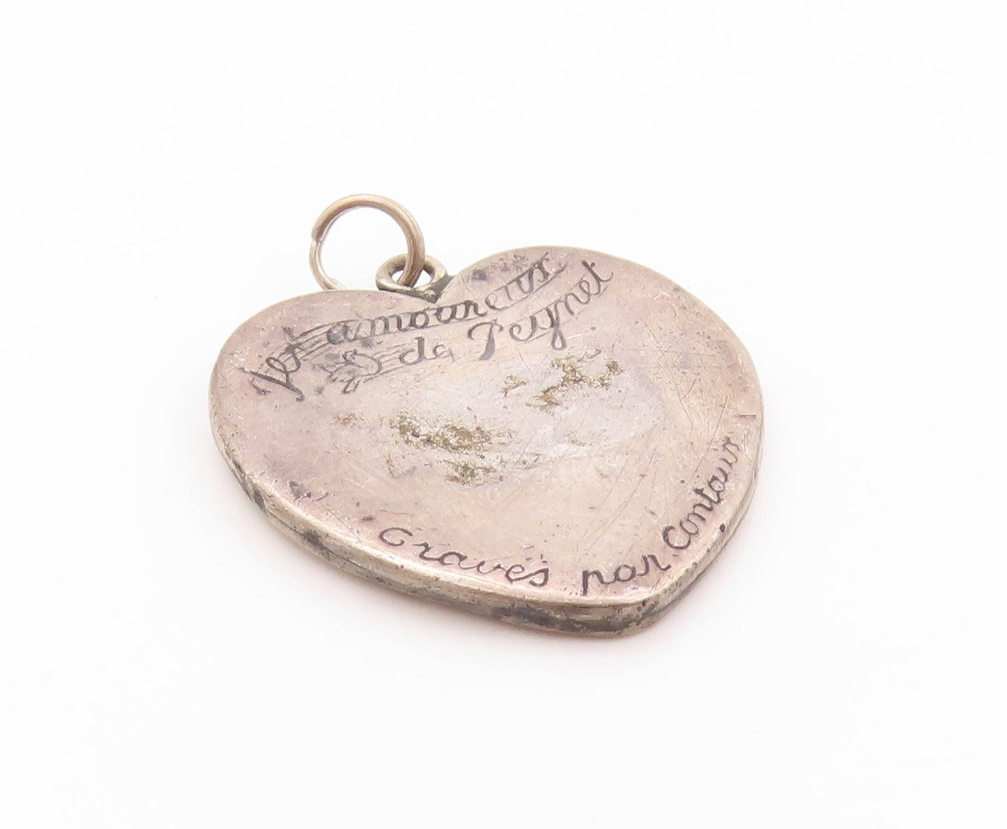925 Sterling Silver Vintage Pendant Antique French Lovers Heart   PT24217