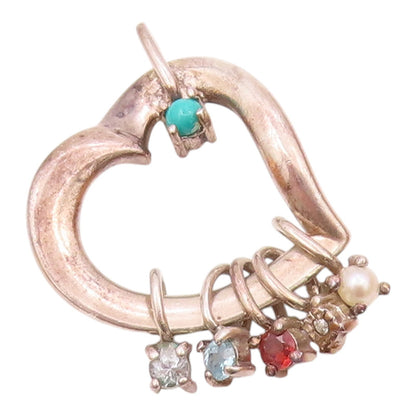 LENOX 925 Silver  Vintage Petite Pearl Turquoise & Topaz Heart Pendant PT17586