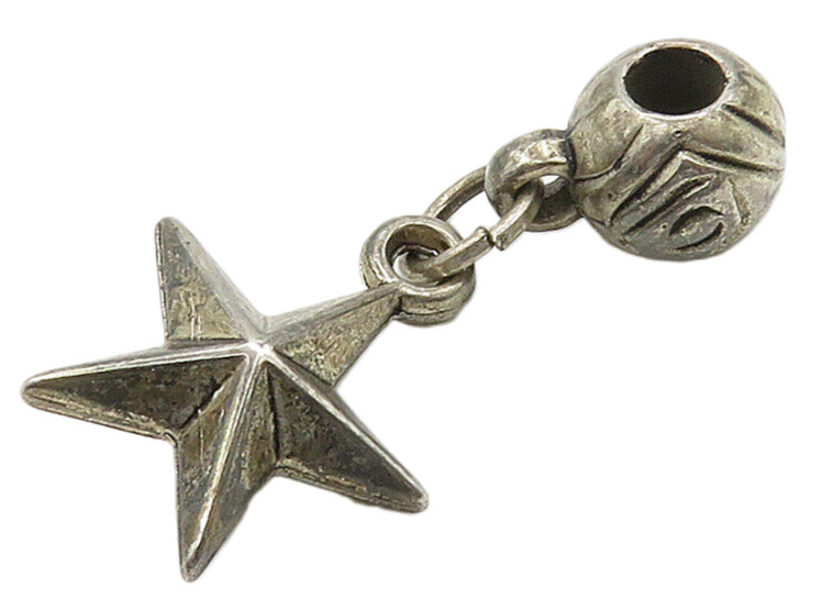 925 Sterling Silver  Vintage Dark Tone Star & Bead Charms Pendant  PT12621
