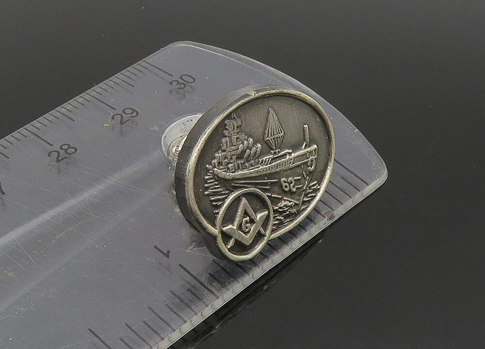 925 Sterling Silver  Vintage Dark Tone Mason Symbol Lapel Pin  TR3118