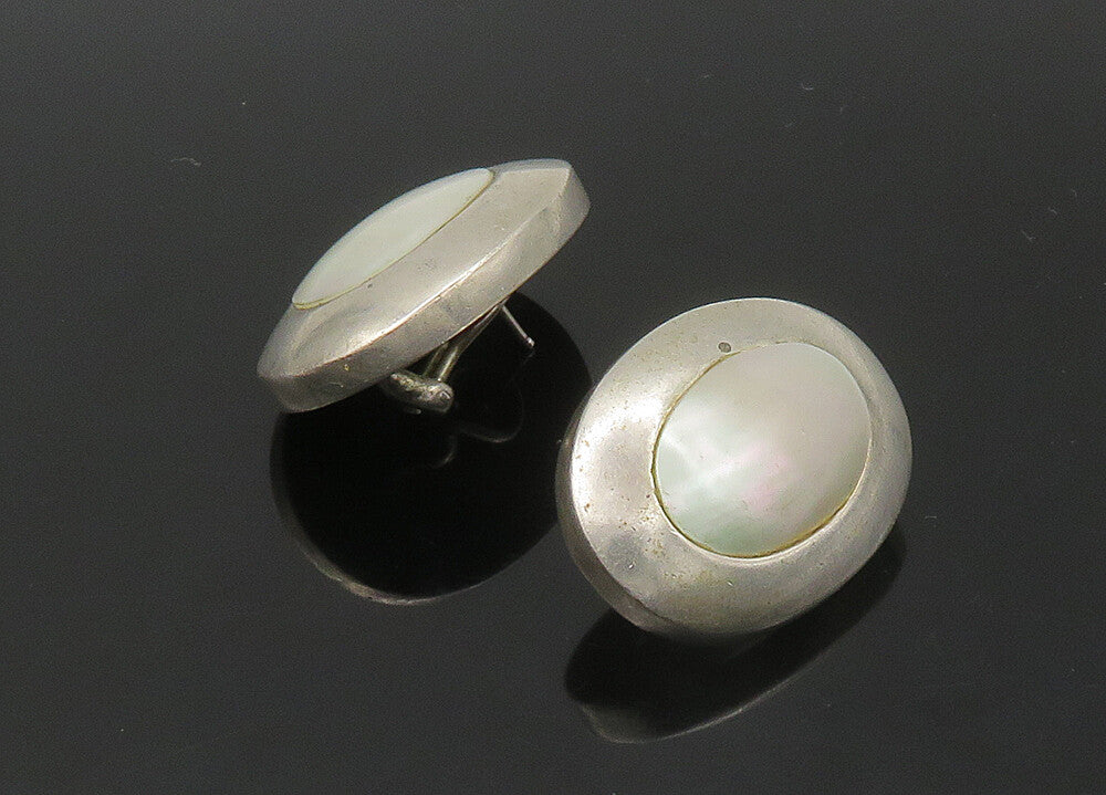 DESIGNER 925 Silver  Vintage Mother Of Pearl Oval Drop Earrings  EG11167