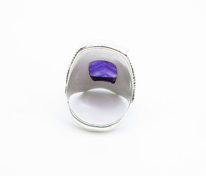 925 Sterling Silver  Amethyst Rope Twist Swirl Cocktail Ring Sz 7  RG8157
