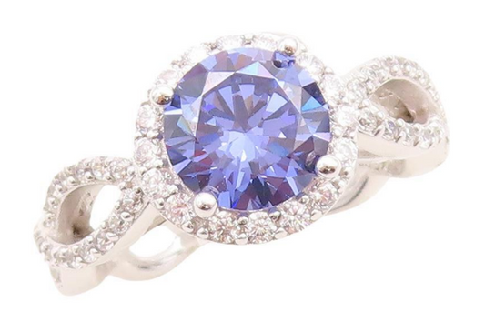 925 Sterling Silver Vintage Ring Round Sapphire Designer CZ Inlay  Sz 7  RG30110