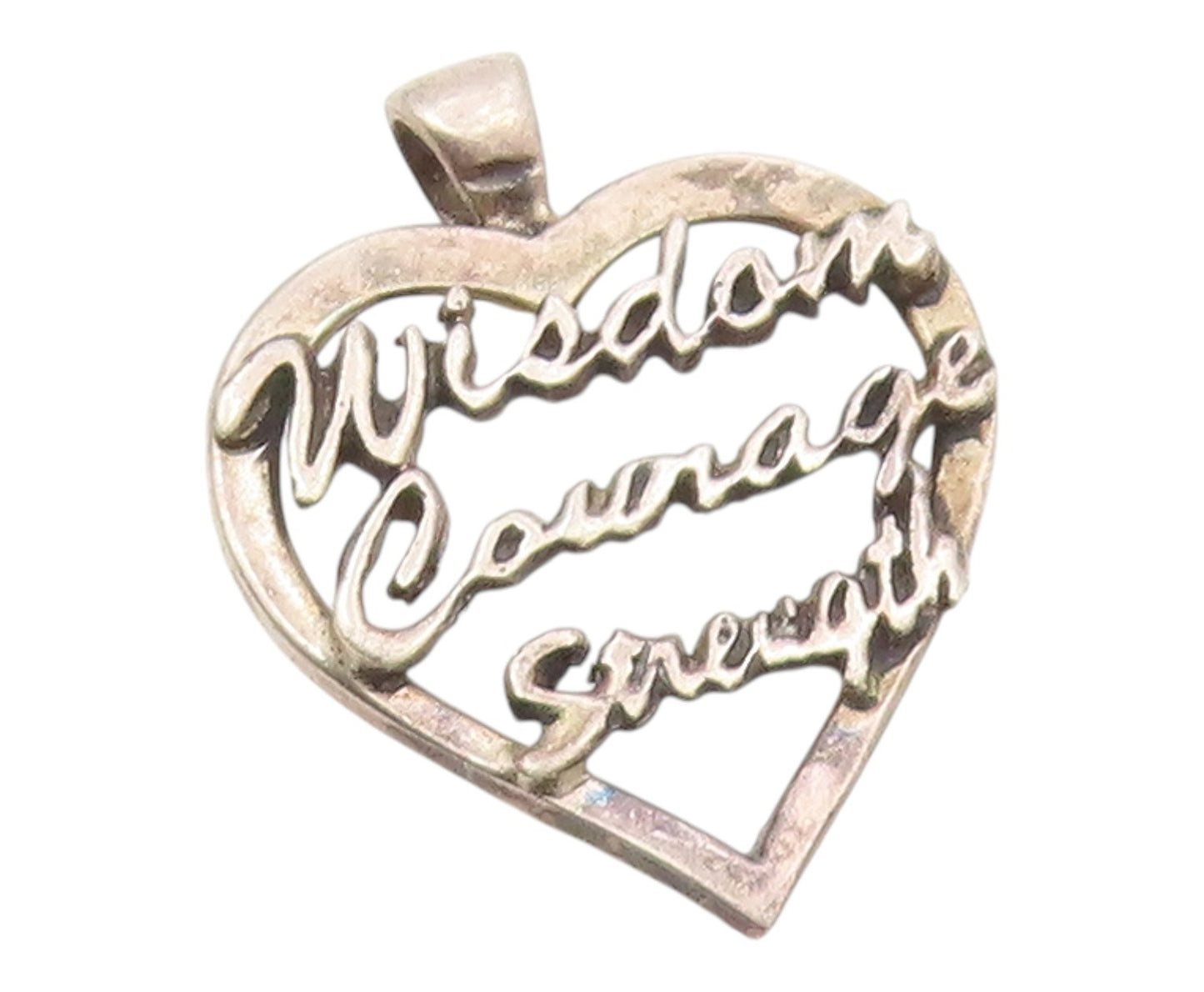 925 Silver  Vintage Wisdom Courage & Strength Love Heart Pendant  PT20733