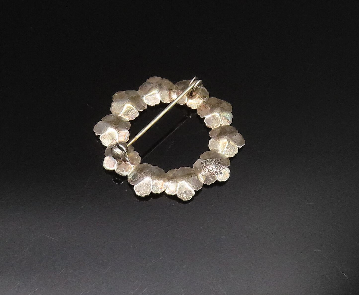 FROM DENMARK 925 Sterling Silver Vintage Fancy Flower Wreath Brooch Pin BP9805