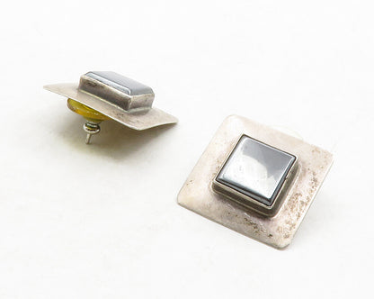 NEX 925 Sterling Silver  Vintage Hematite Square Smooth Drop Earrings  EG6876