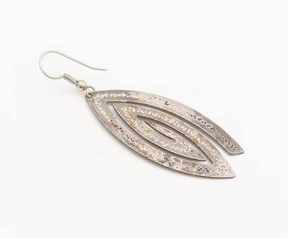 925 Sterling Silver  Vintage Dented Spiral Eye Dangling Earrings  EG12770