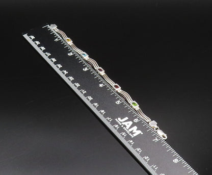 925 Silver  Vintage Peridot Garnet & Gemstones Open Row Link Bracelet  BT9722