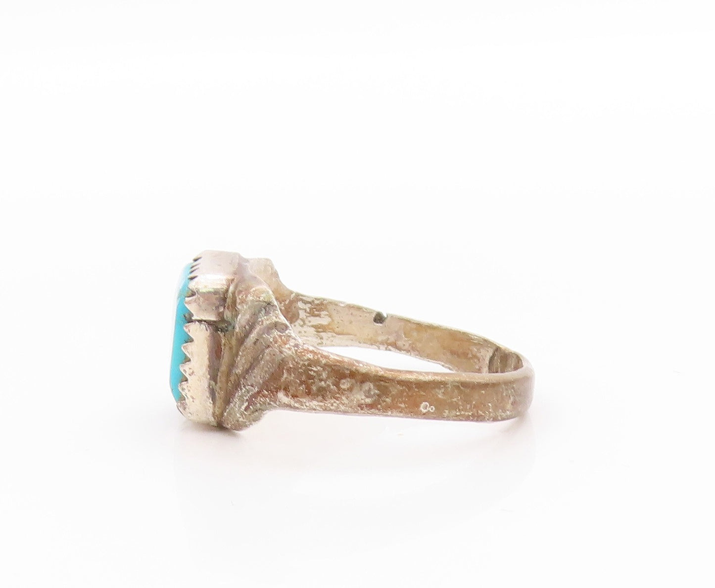 925 Sterling Silver Vintage Ring NAVAJO Blue Turquoise Etched Band  Sz 7 RG33519