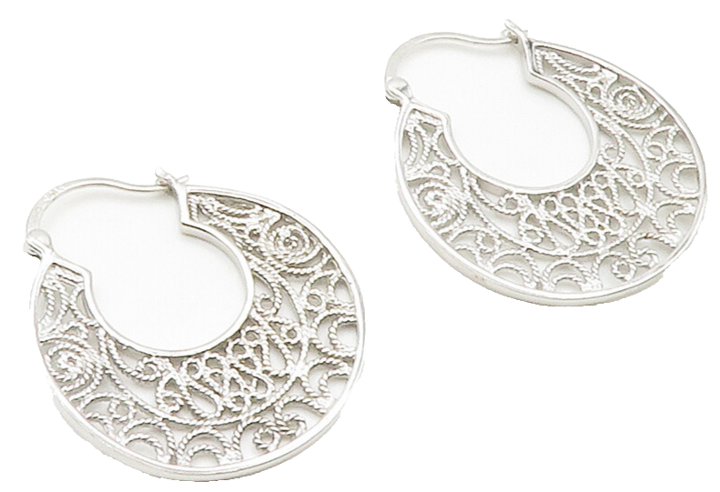 925 Sterling Silver  Shiny Swirl Twist Ornate Design Hoop Earrings  EG7591