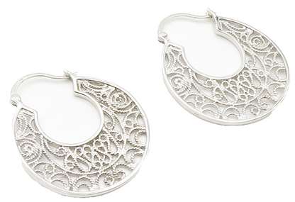 925 Sterling Silver  Shiny Swirl Twist Ornate Design Hoop Earrings  EG7591